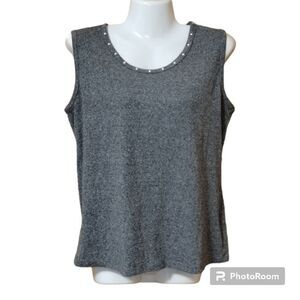 Rafaella Silver Stud Gray Knit Tank Sz M Petite